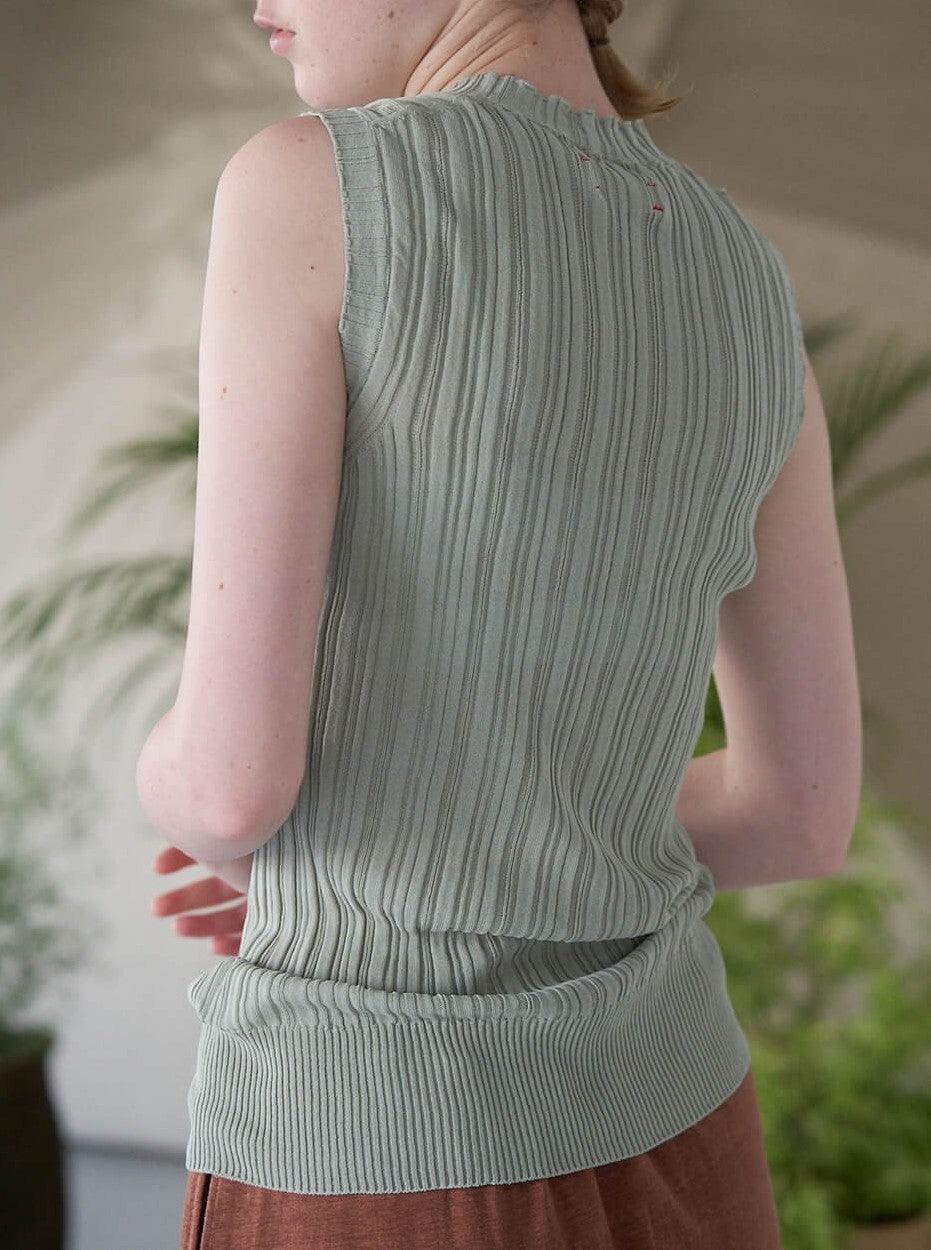 Namu Shop - Unfil High Twist Cotton Ribbed Knit Sleeveless Top - Smokey Green