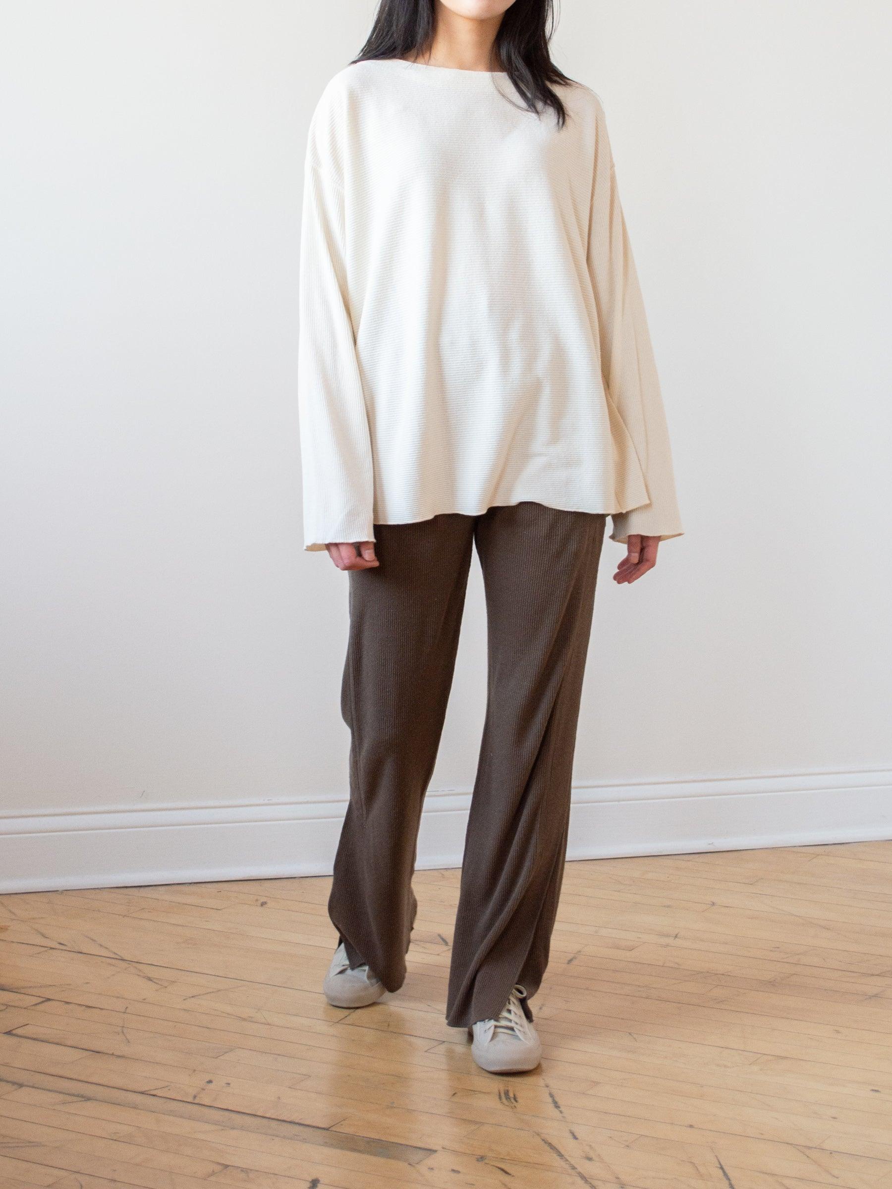 Namu Shop - Unfil Raw Silk Ribbed Jersey Pants - Coffee Brown