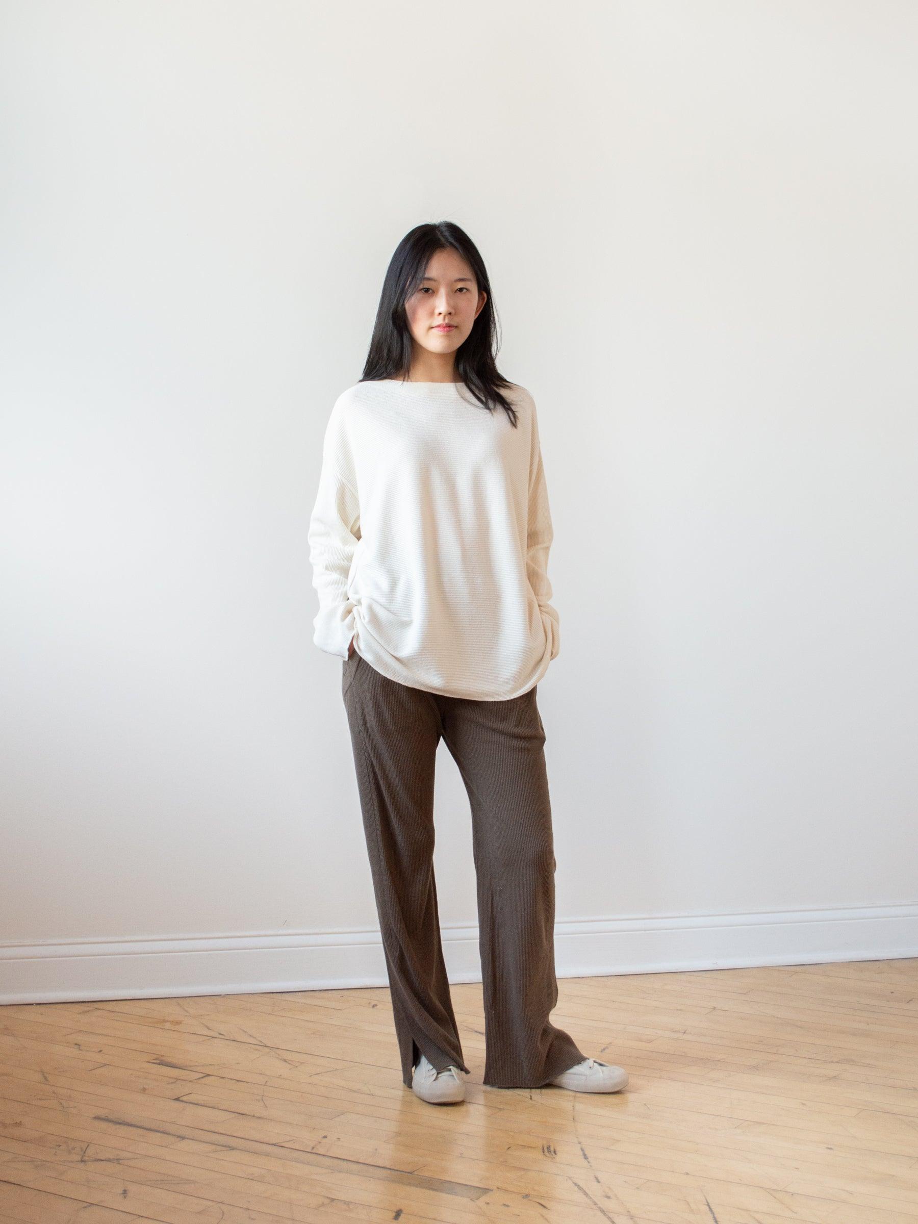 Namu Shop - Unfil Raw Silk Ribbed Jersey Pants - Coffee Brown
