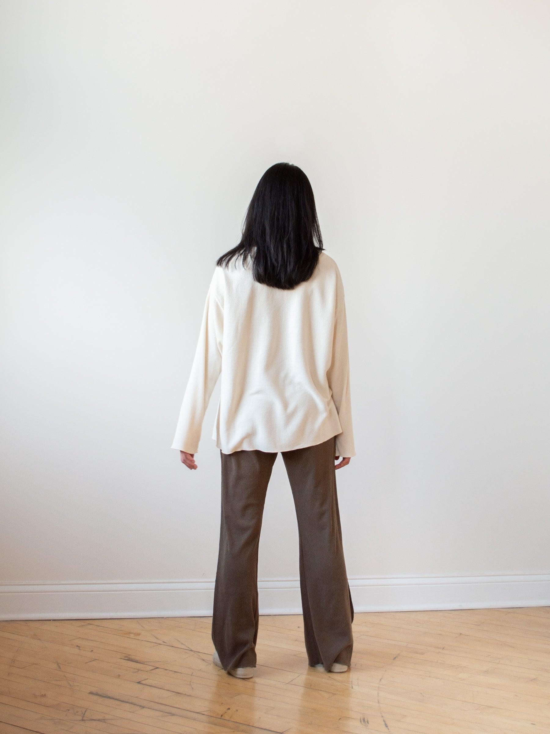 Namu Shop - Unfil Raw Silk Ribbed Jersey Pants - Coffee Brown