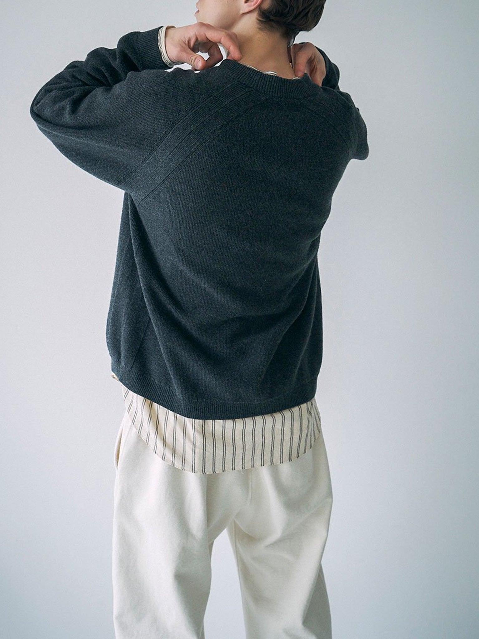 Namu Shop - Unfil Silk Wool Honeycomb Knit Mockneck Sweater - Charcoal