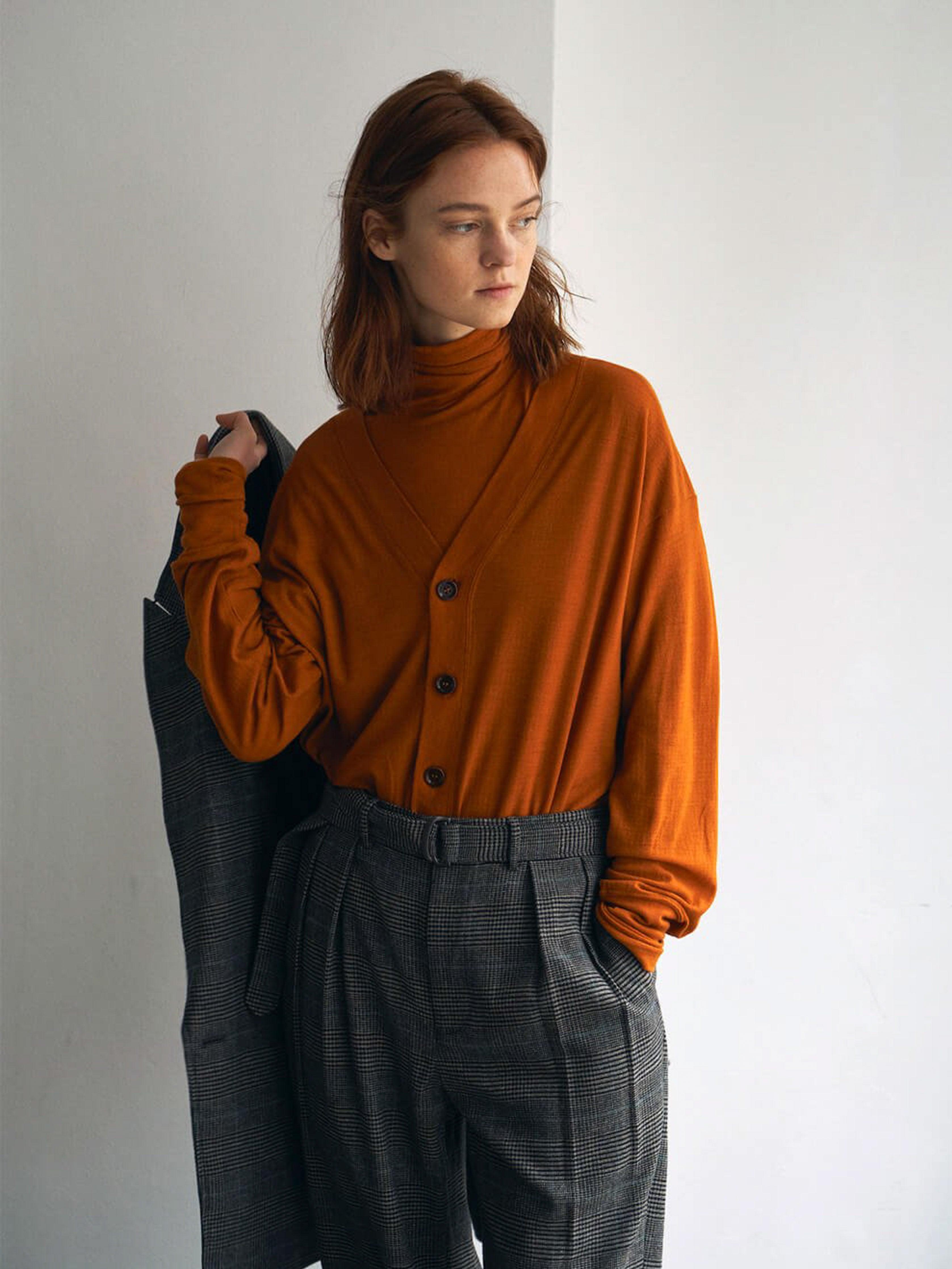Namu Shop - Unfil Superfine Merino Crepe Jersey Turtleneck Tee - Dark Orange