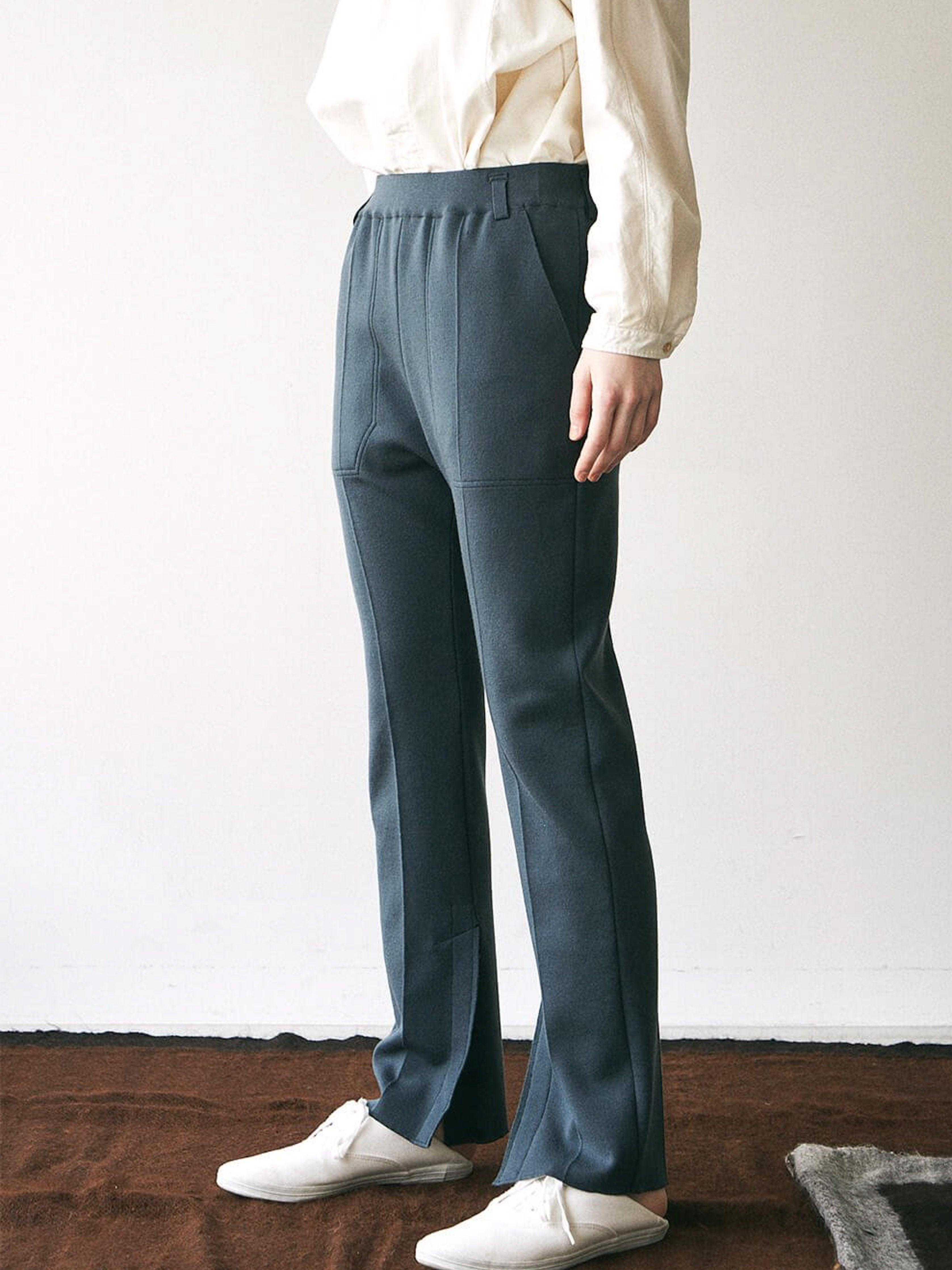 Namu Shop - Unfil Superfine Merino Smooth Knit Trousers - Blue Gray