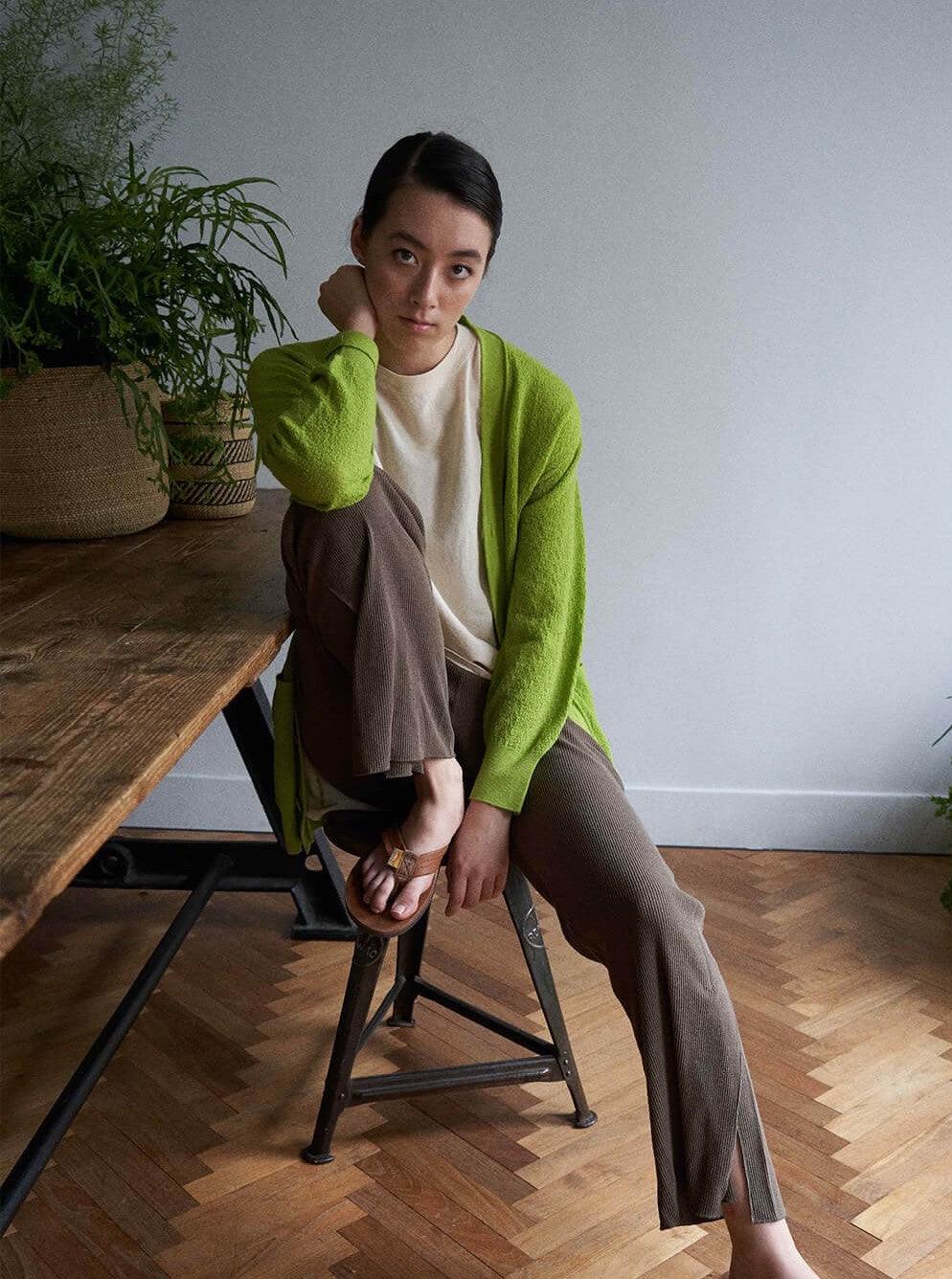 Namu Shop - Unfil Superfine Mohair Amunzen Knit Cardigan - Kiwi