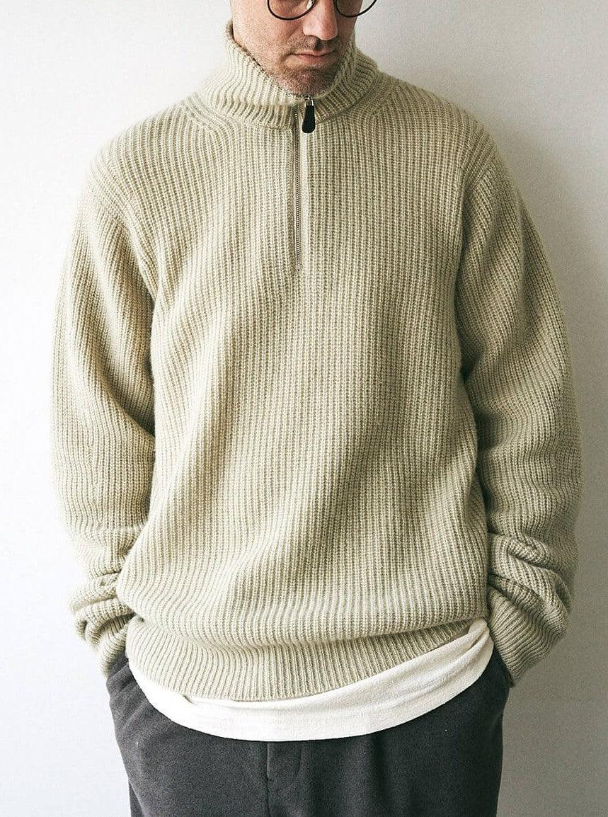 Namu Shop - Unfil Wool Cashmere Half Zip Sweater - Grass Beige