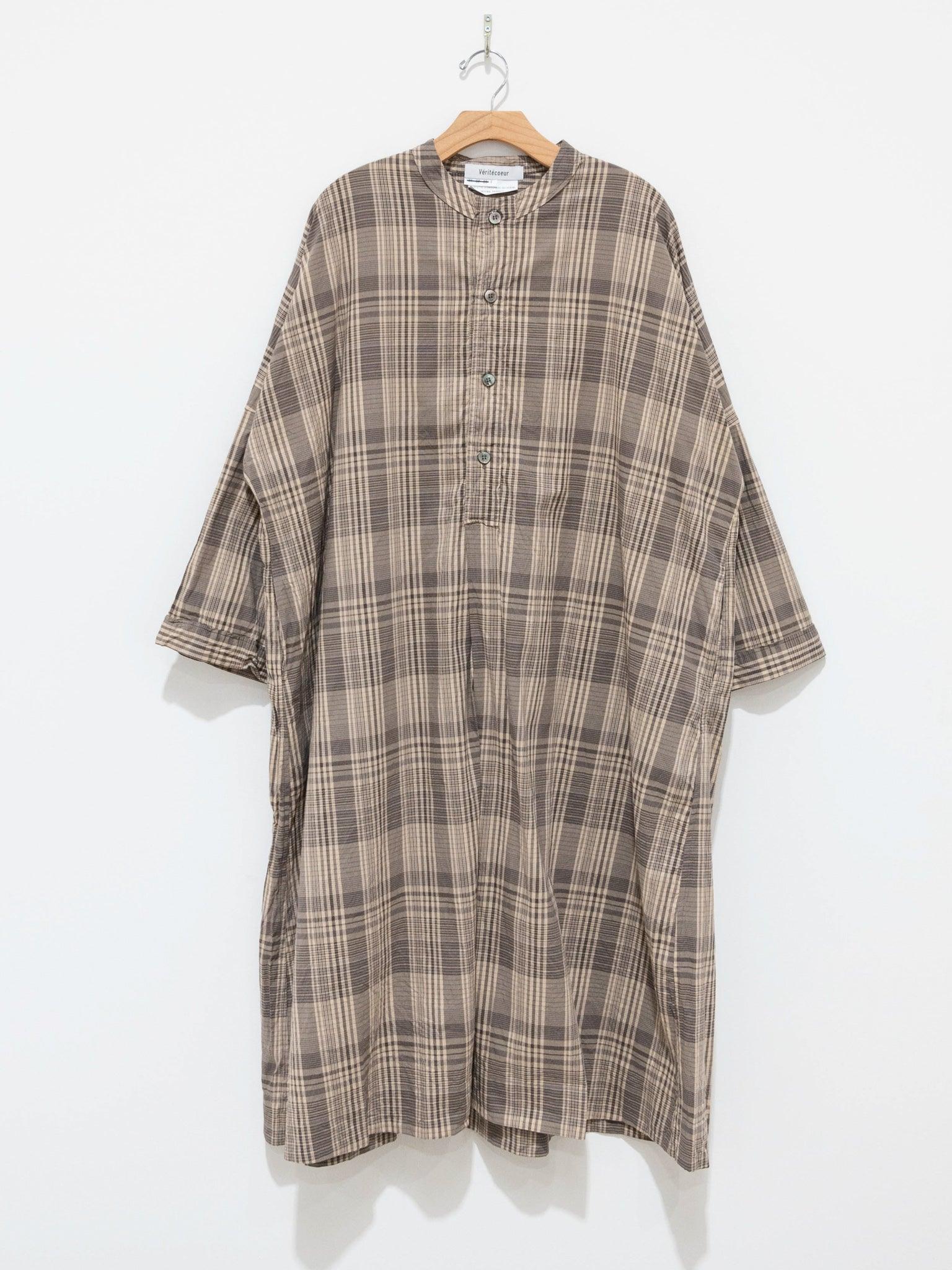 Namu Shop - Veritecoeur Band Collar Dress - Brown Check