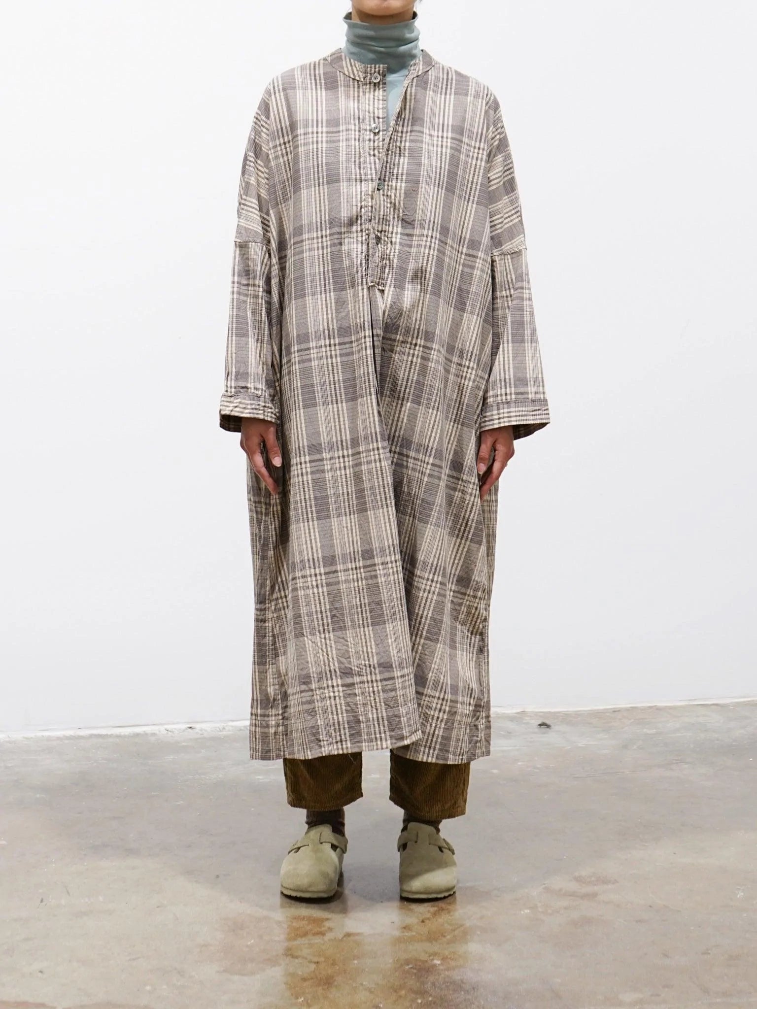 Namu Shop - Veritecoeur Band Collar Dress - Brown Check
