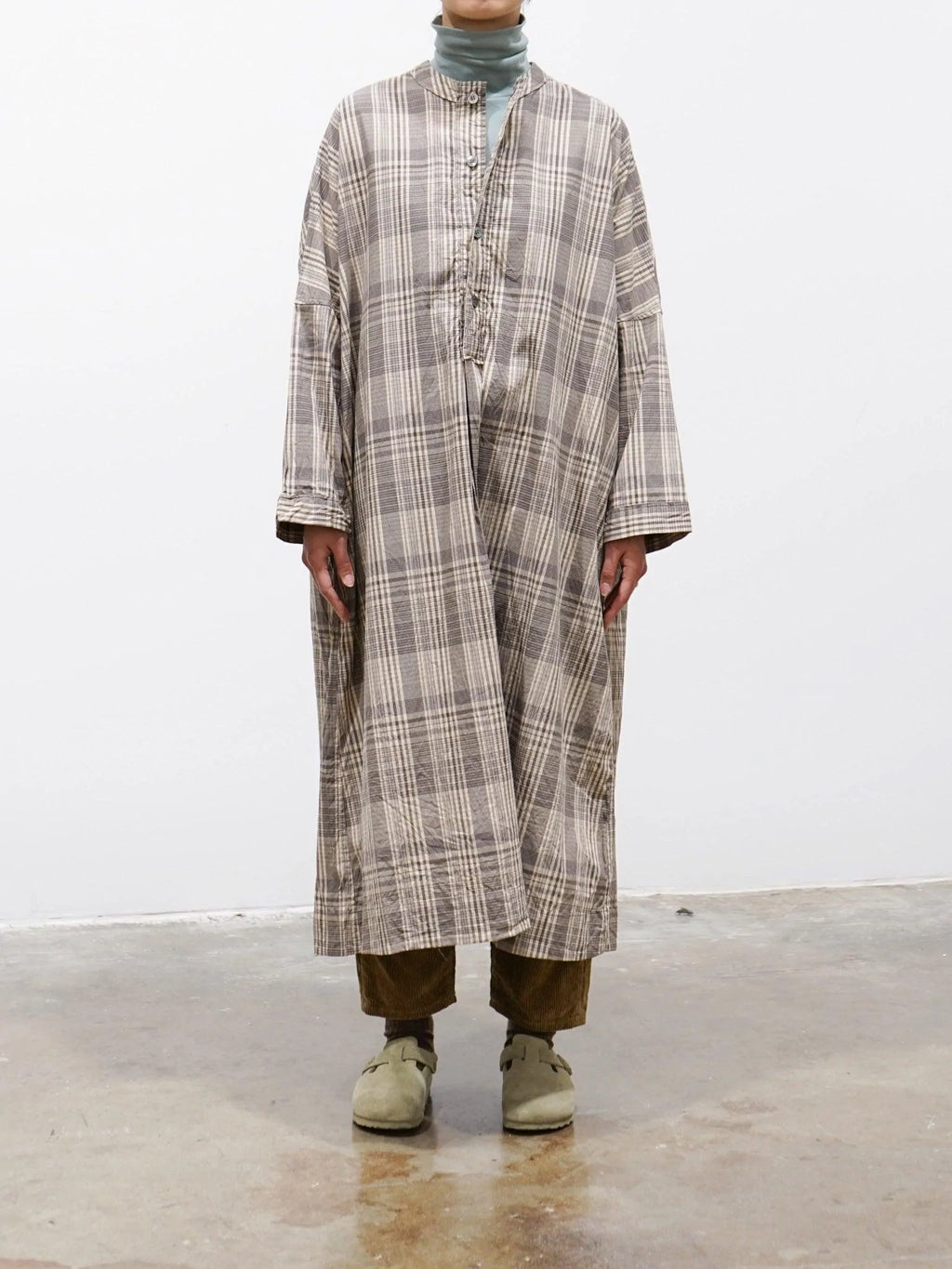Namu Shop - Veritecoeur Band Collar Dress - Brown Check