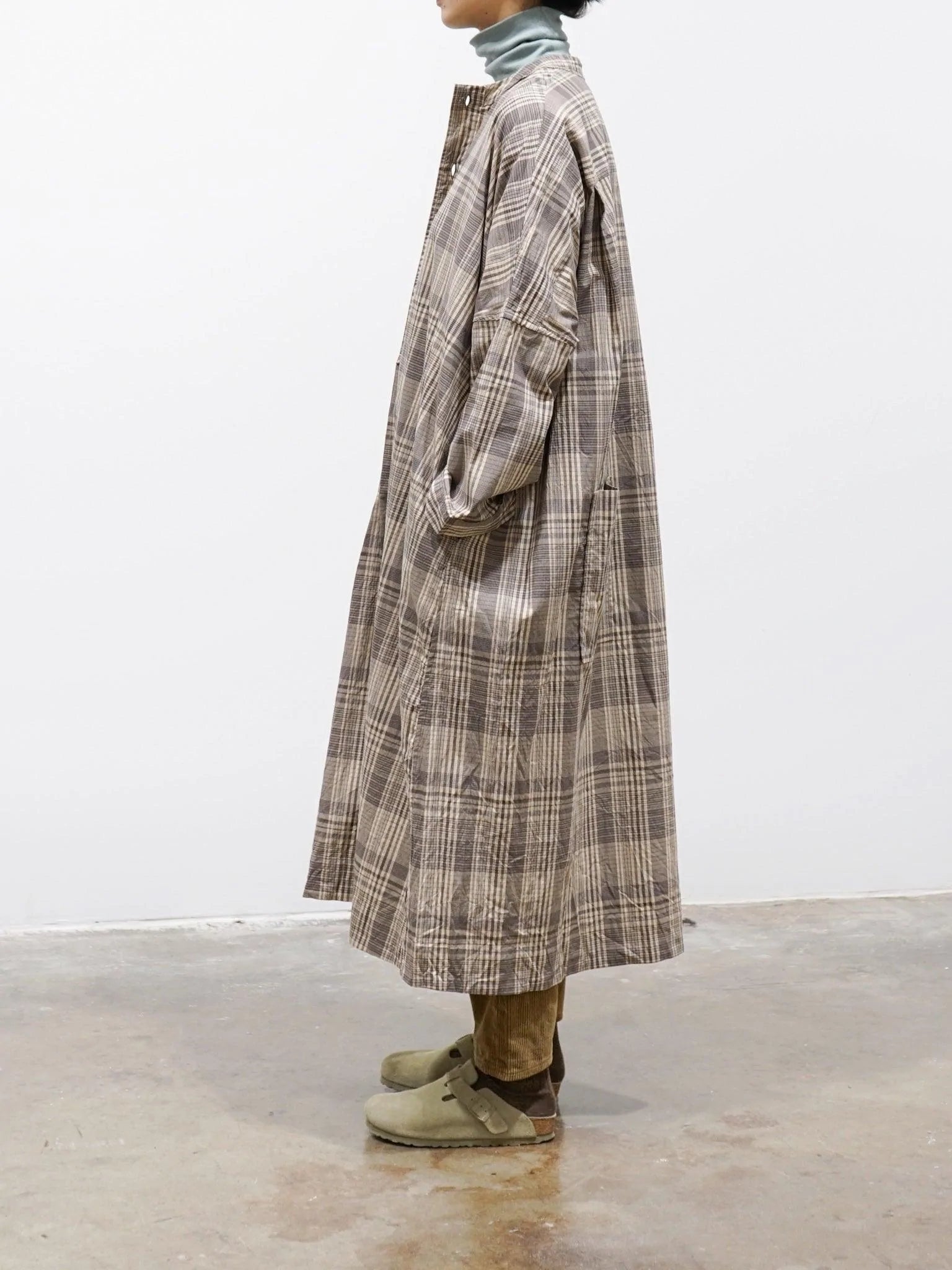 Namu Shop - Veritecoeur Band Collar Dress - Brown Check
