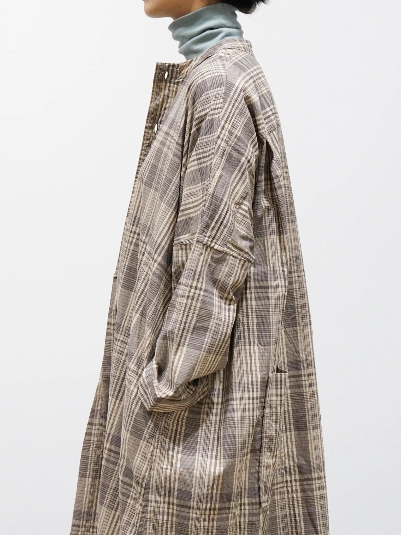 Namu Shop - Veritecoeur Band Collar Dress - Brown Check
