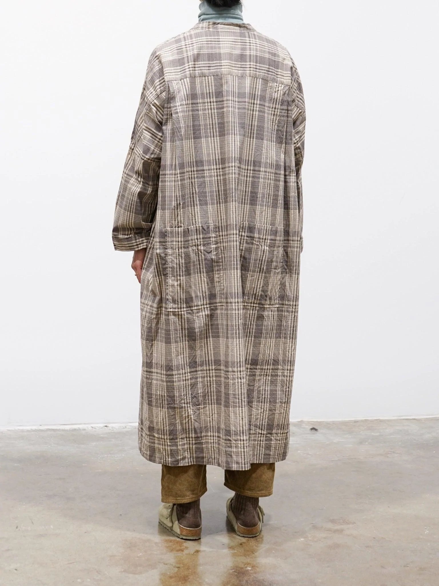 Namu Shop - Veritecoeur Band Collar Dress - Brown Check
