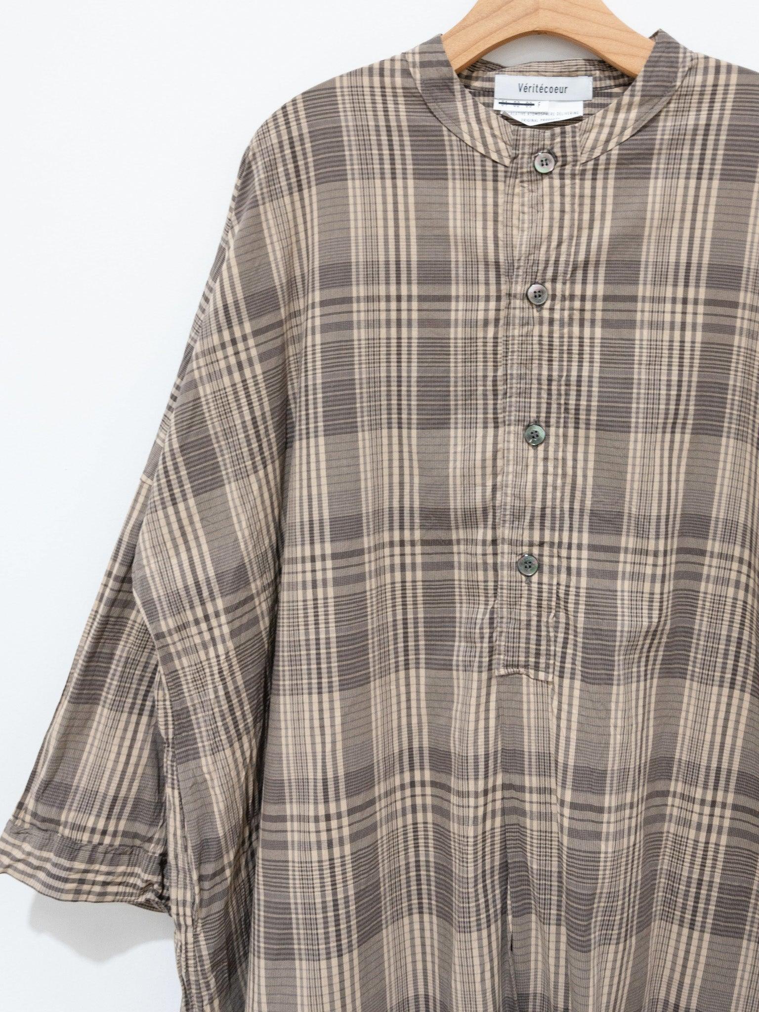 Namu Shop - Veritecoeur Band Collar Dress - Brown Check