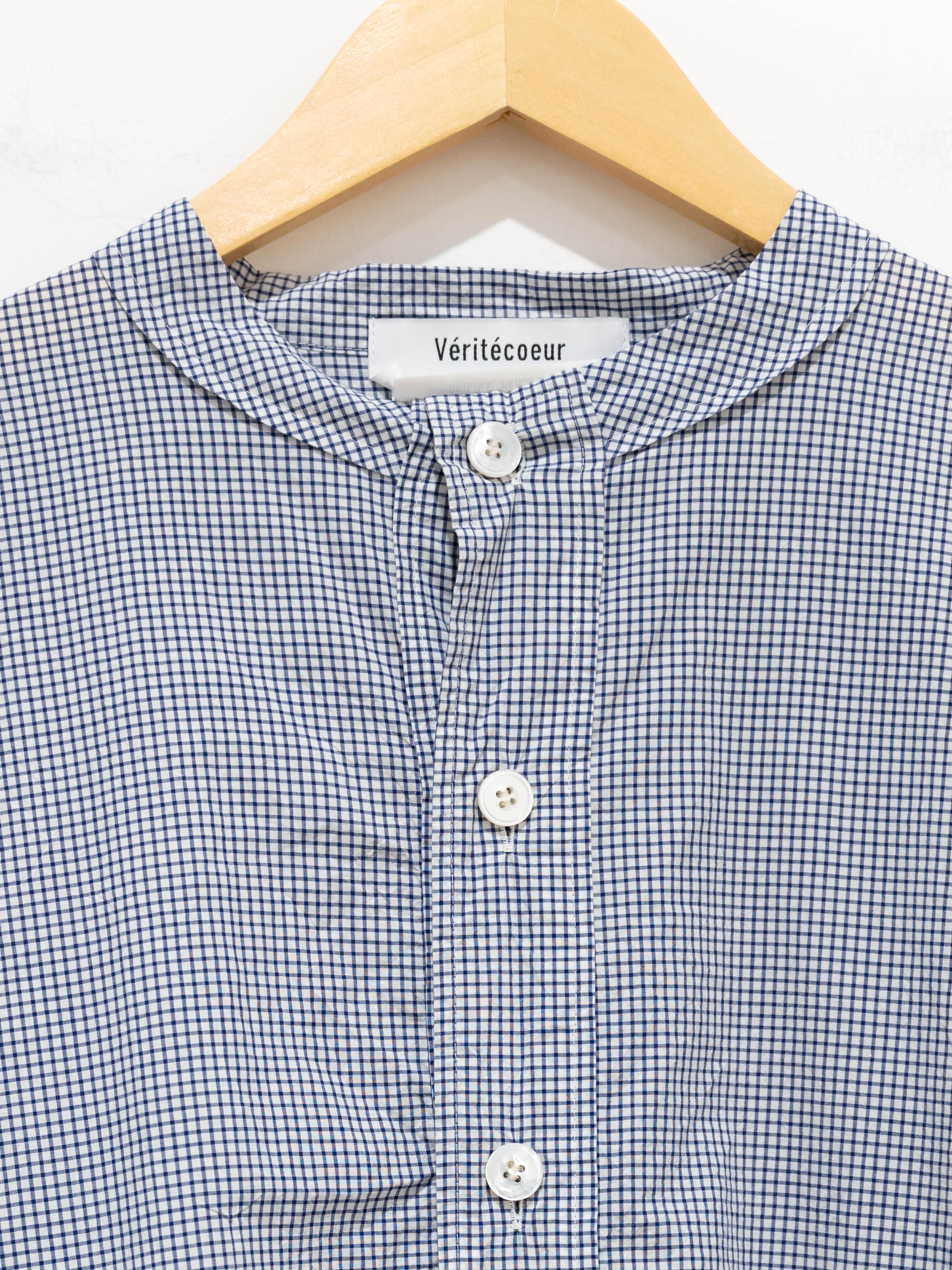 Namu Shop - Veritecoeur Band Collar Shirt Dress - Navy Check