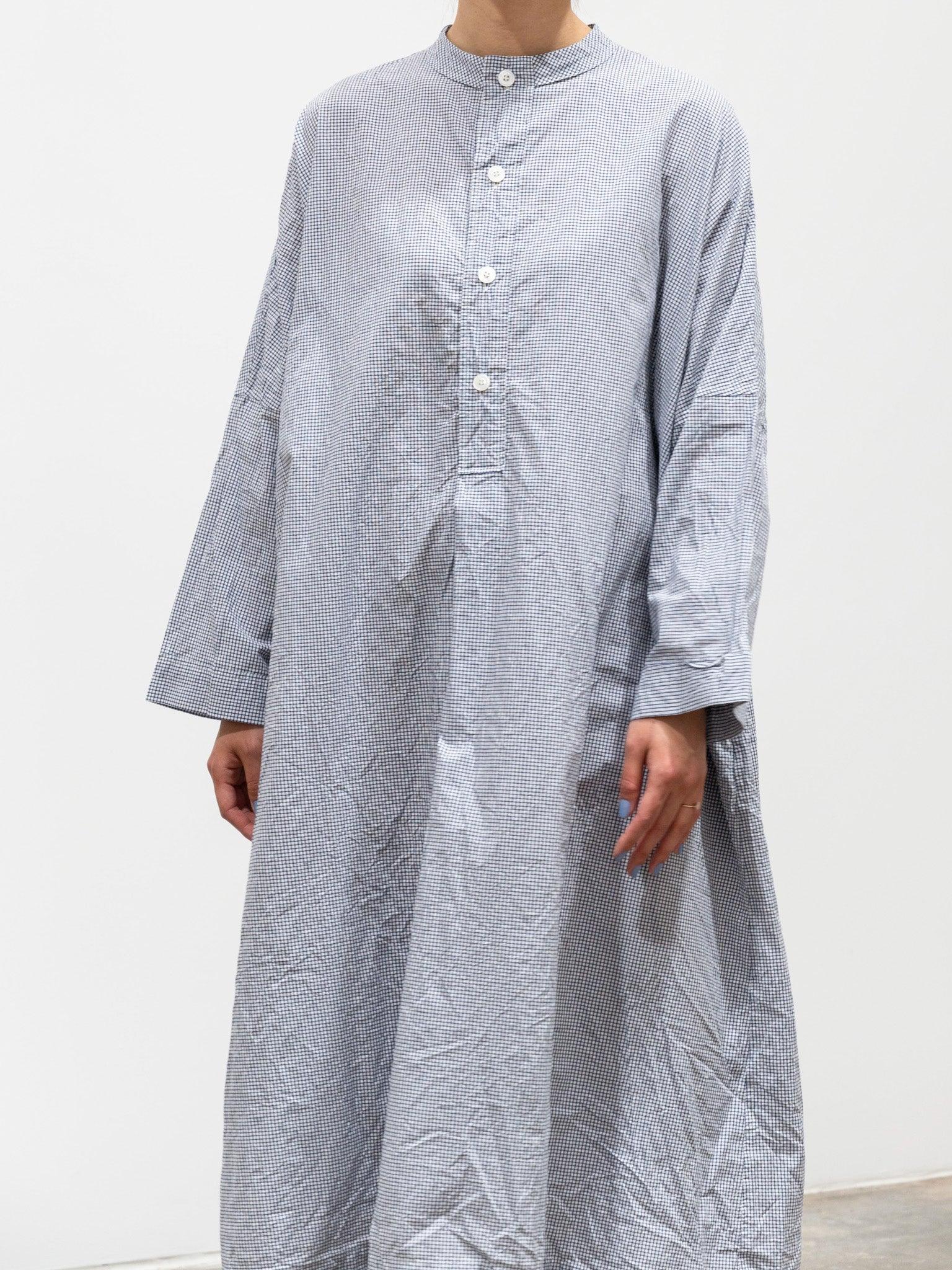 Namu Shop - Veritecoeur Band Collar Shirt Dress - Navy Check