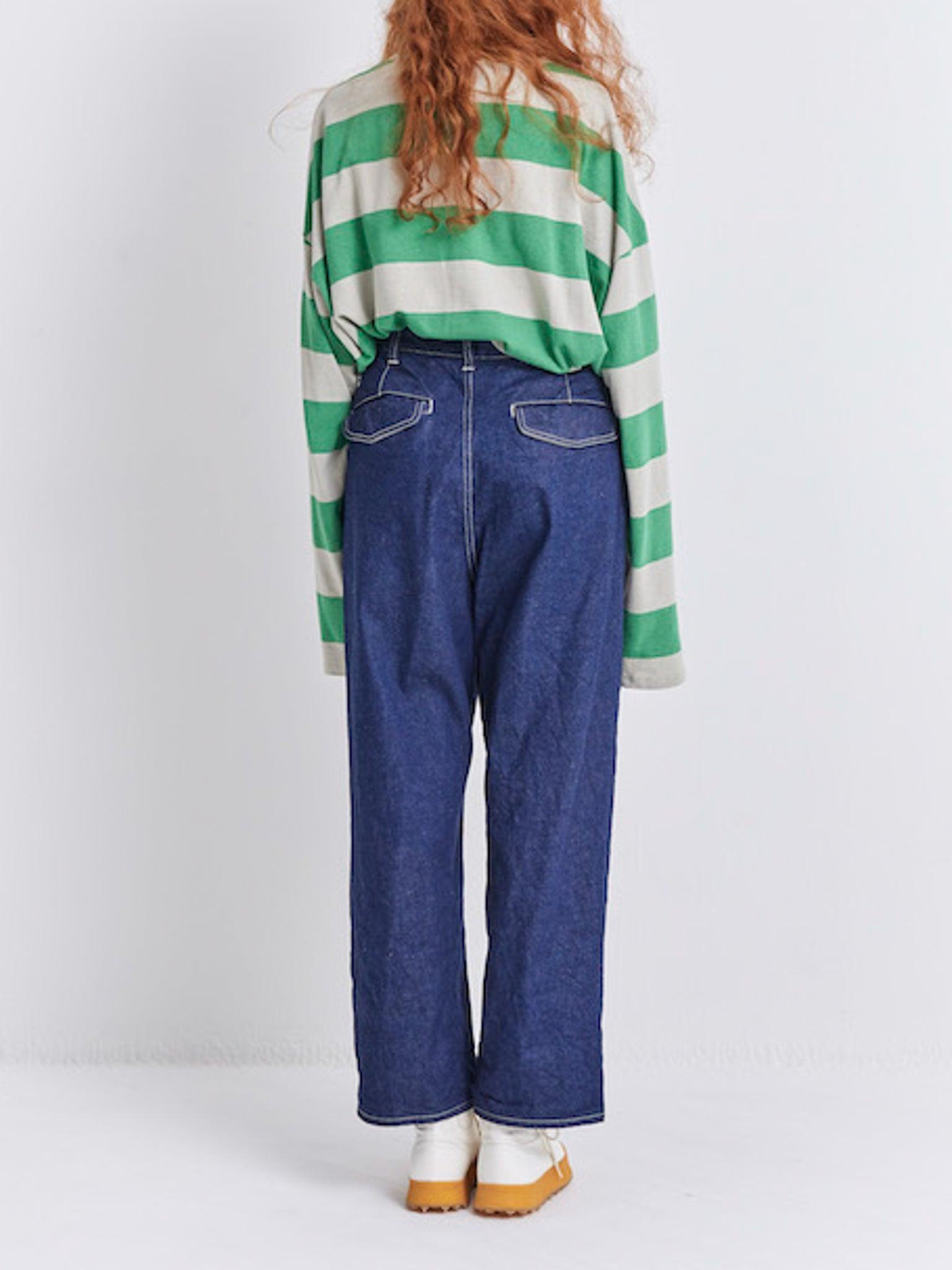 Namu Shop - Veritecoeur Border Long Sleeve Tee - Greige x Green