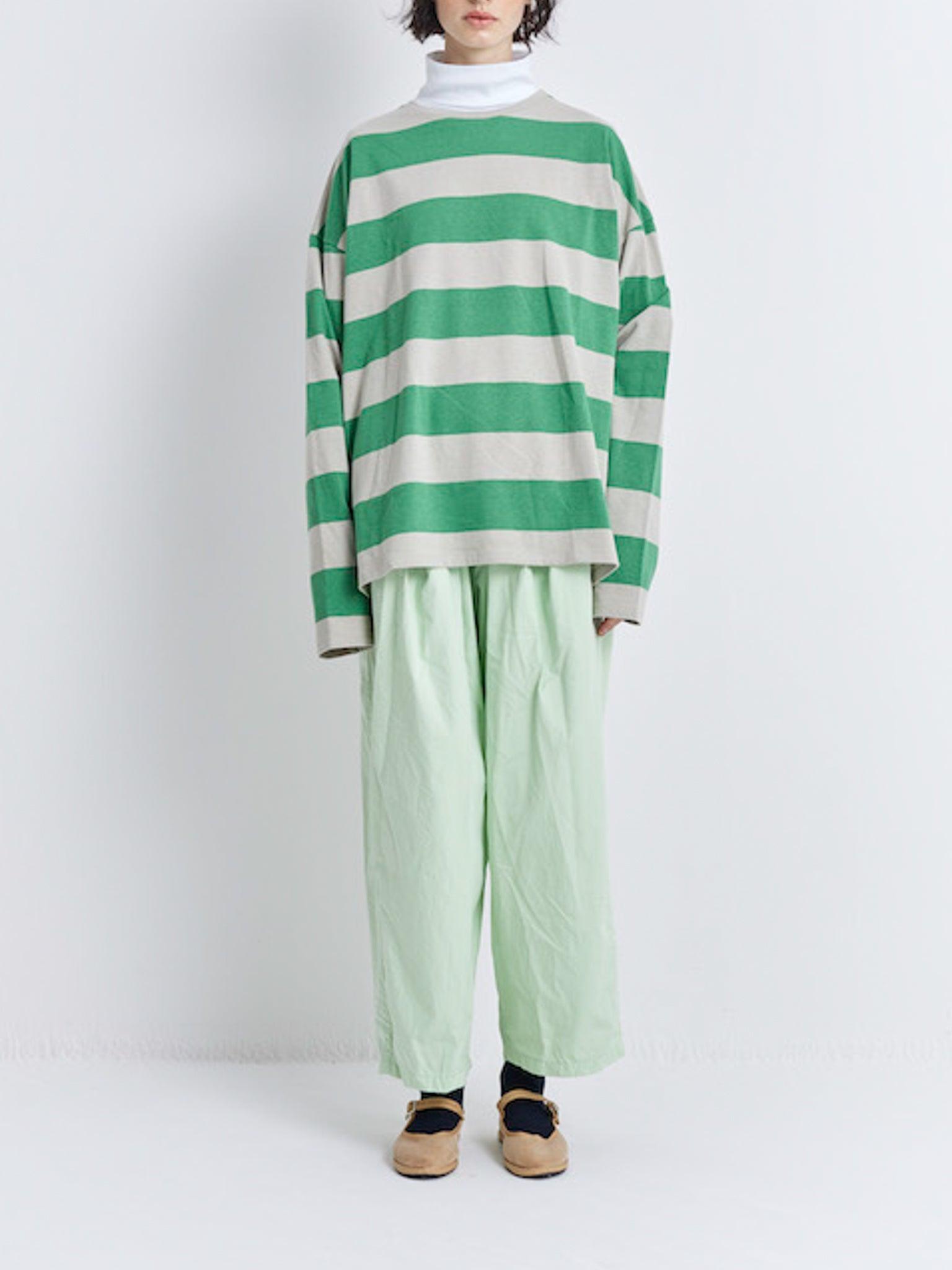 Namu Shop - Veritecoeur Border Long Sleeve Tee - Greige x Green