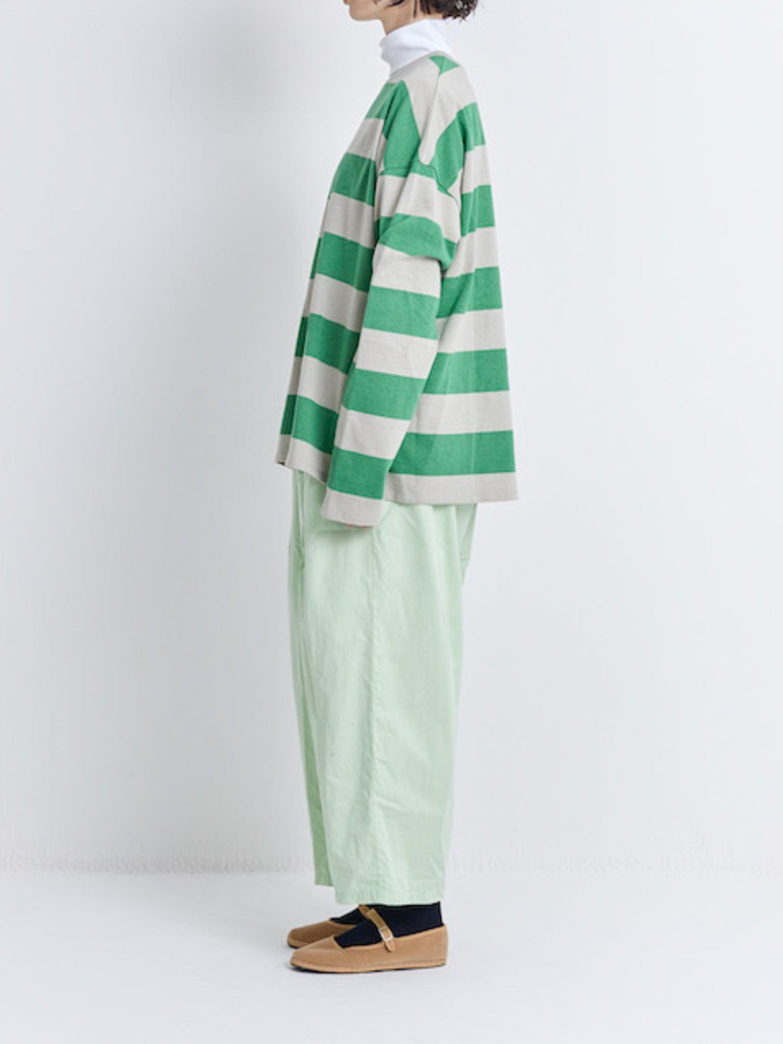 Namu Shop - Veritecoeur Border Long Sleeve Tee - Greige x Green