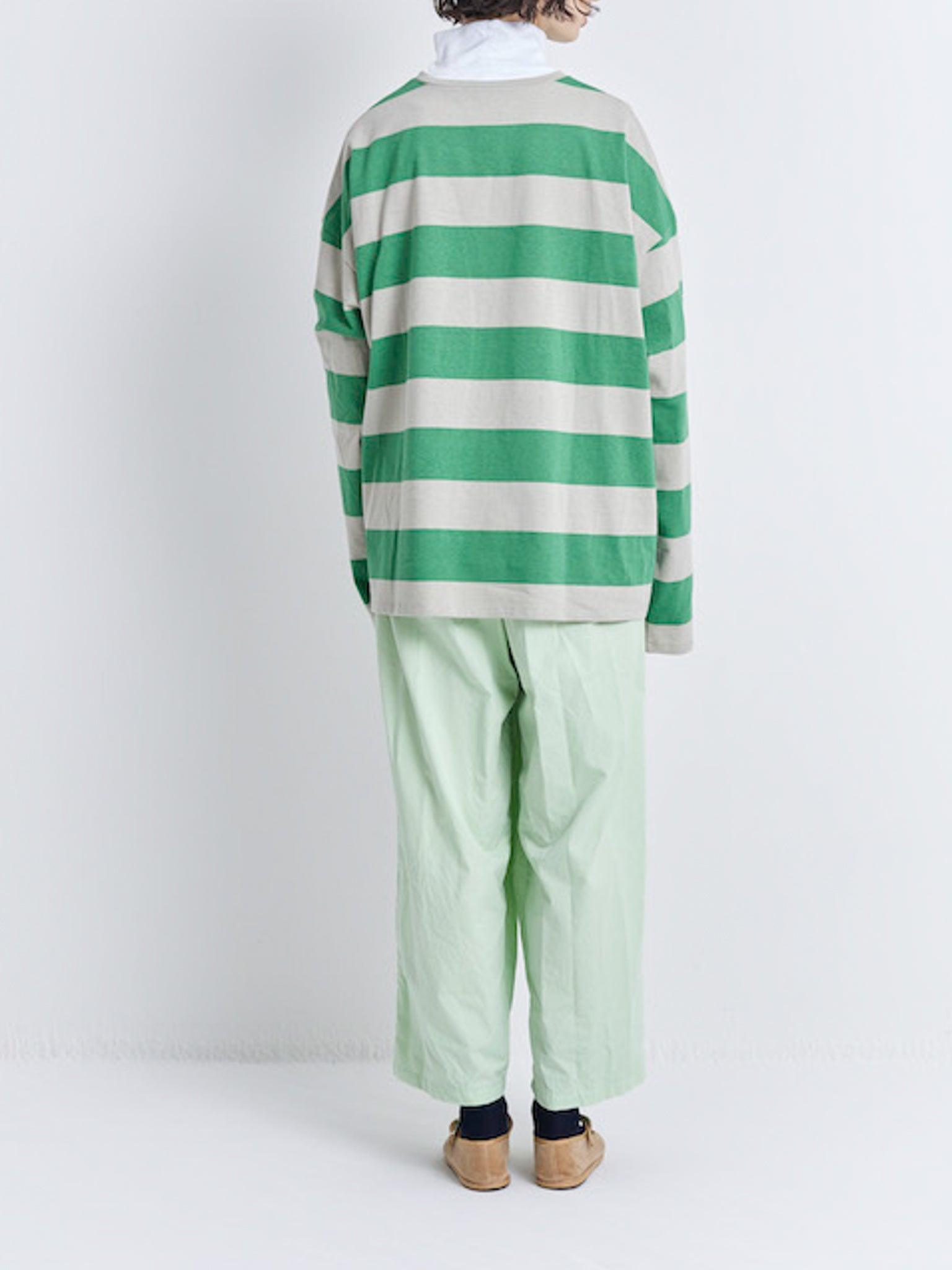 Namu Shop - Veritecoeur Border Long Sleeve Tee - Greige x Green