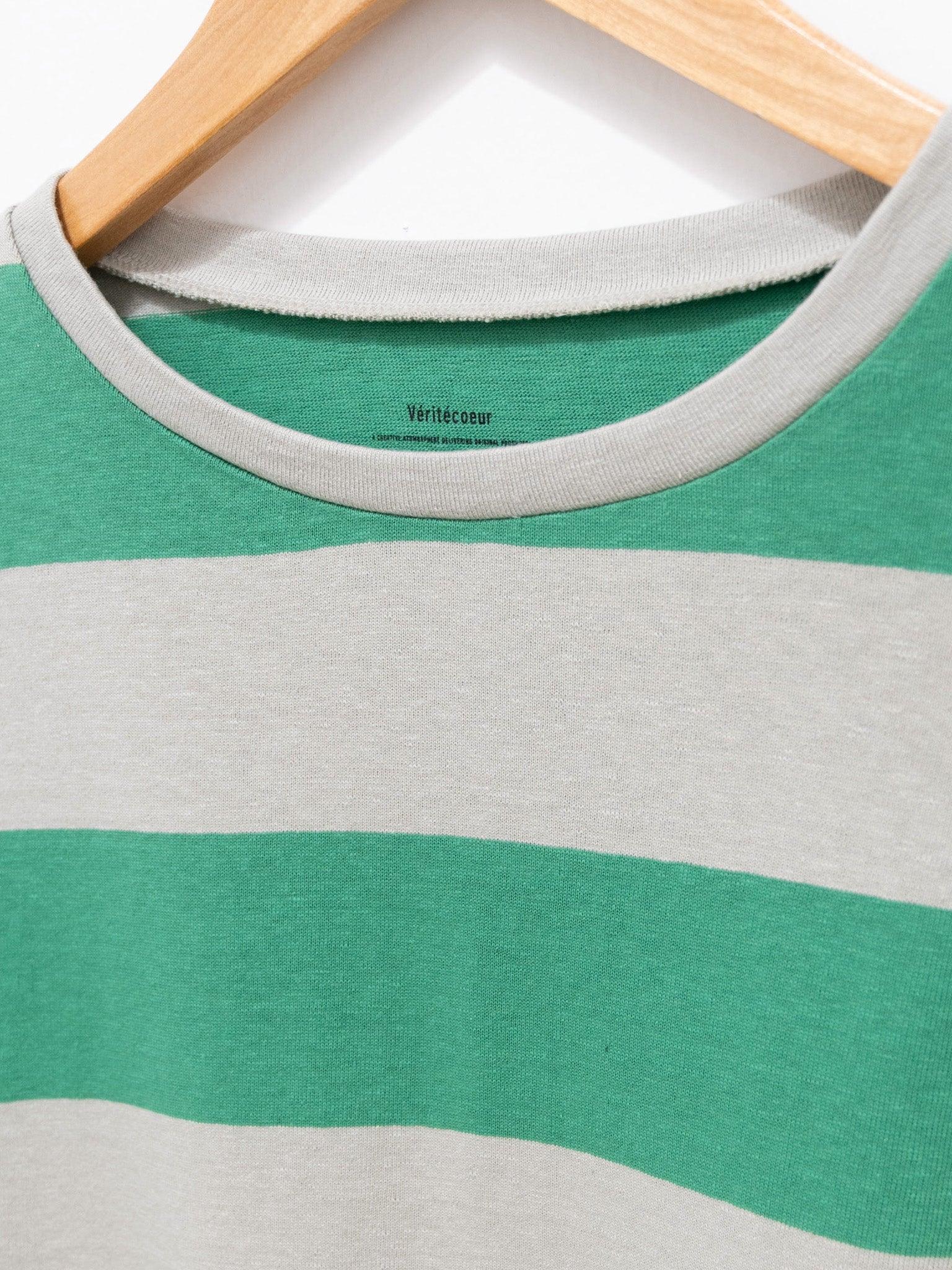 Namu Shop - Veritecoeur Border Long Sleeve Tee - Greige x Green