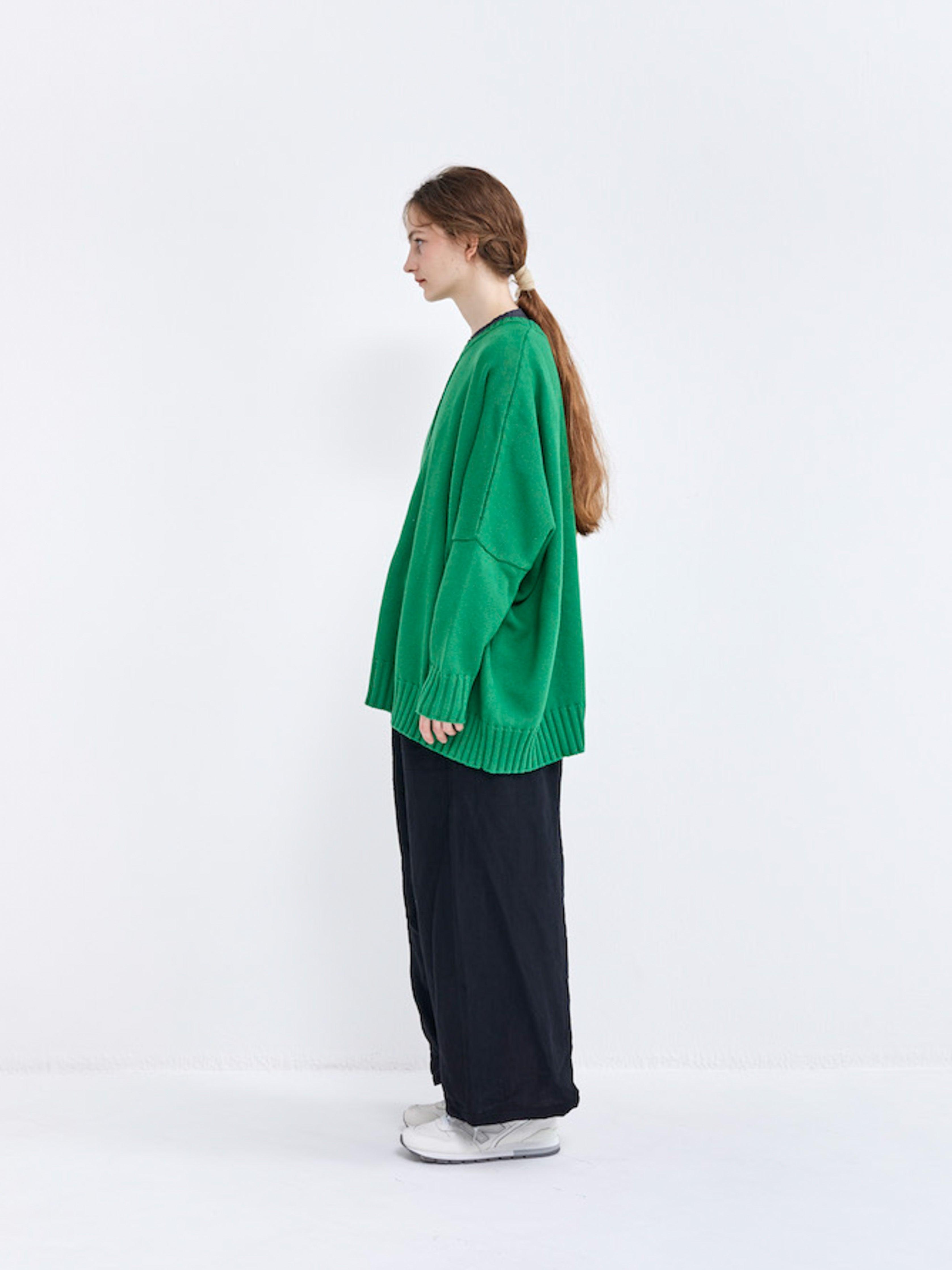 Namu Shop - Veritecoeur Cotton Cashmere Oversized Crewneck Sweater - Green