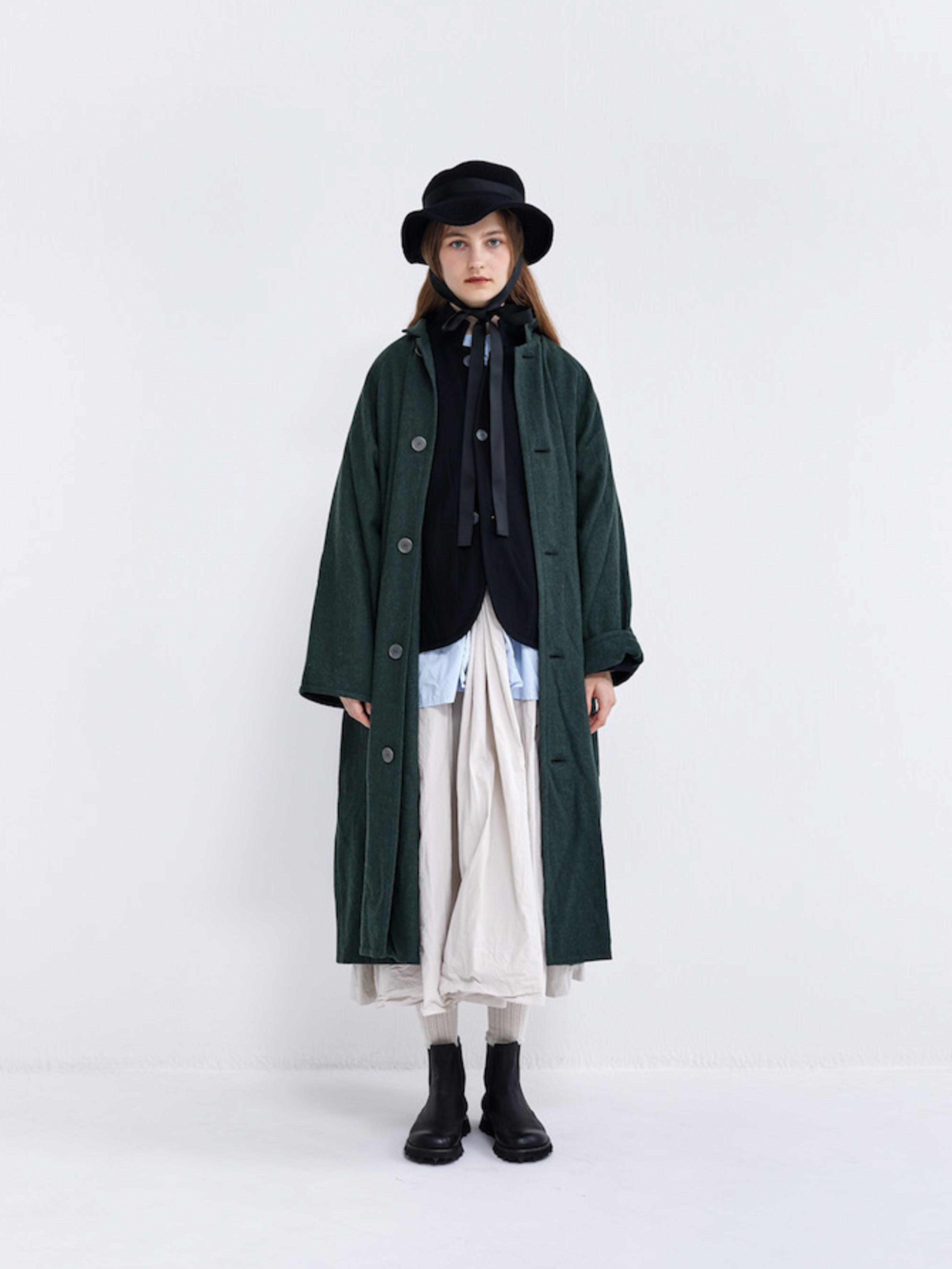 Namu Shop - Veritecoeur Wool Stand Collar Coat - Moss Green