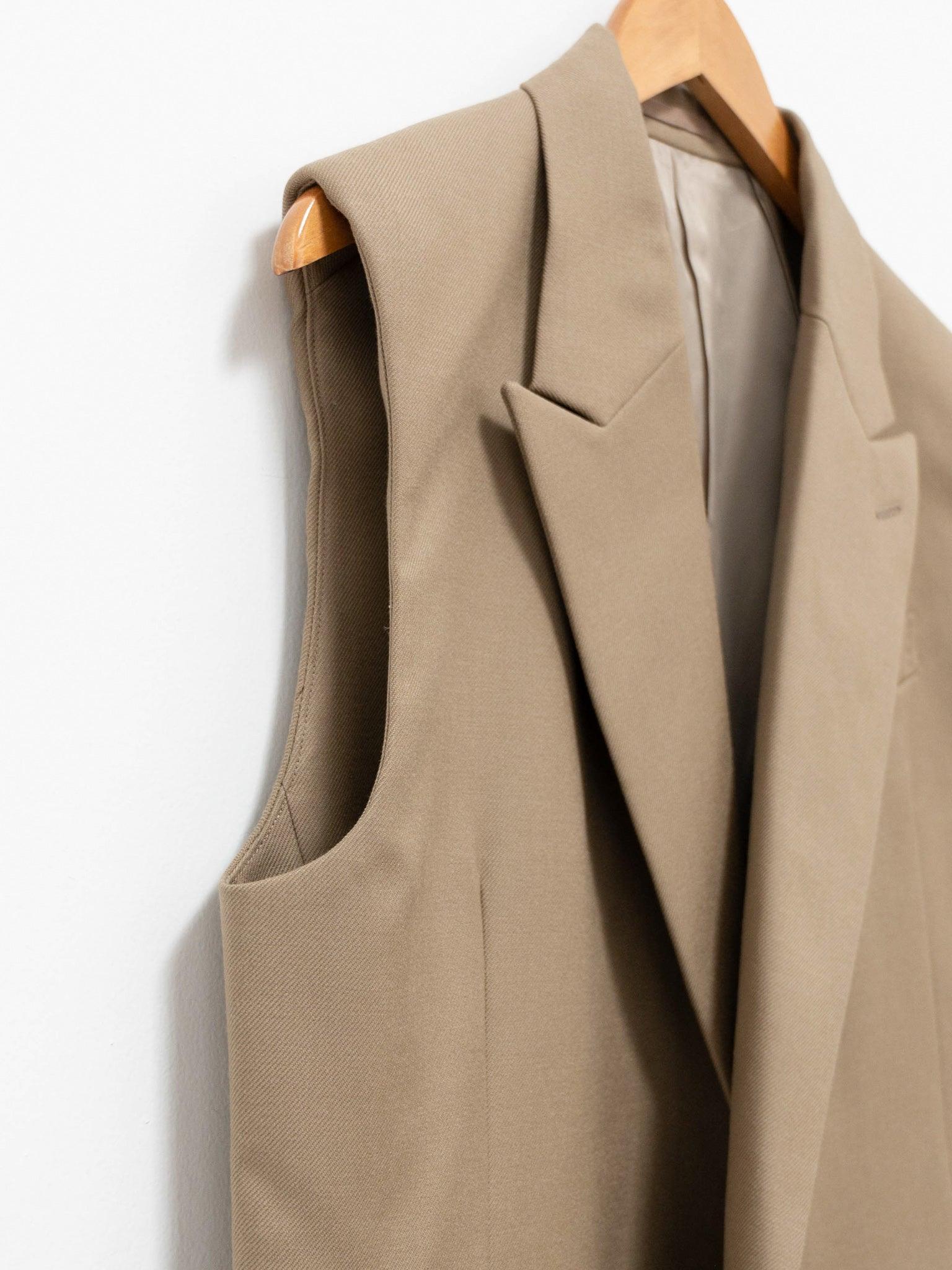 Namu Shop - Yleve Wool Gabardine Sleeveless Jacket - Khaki