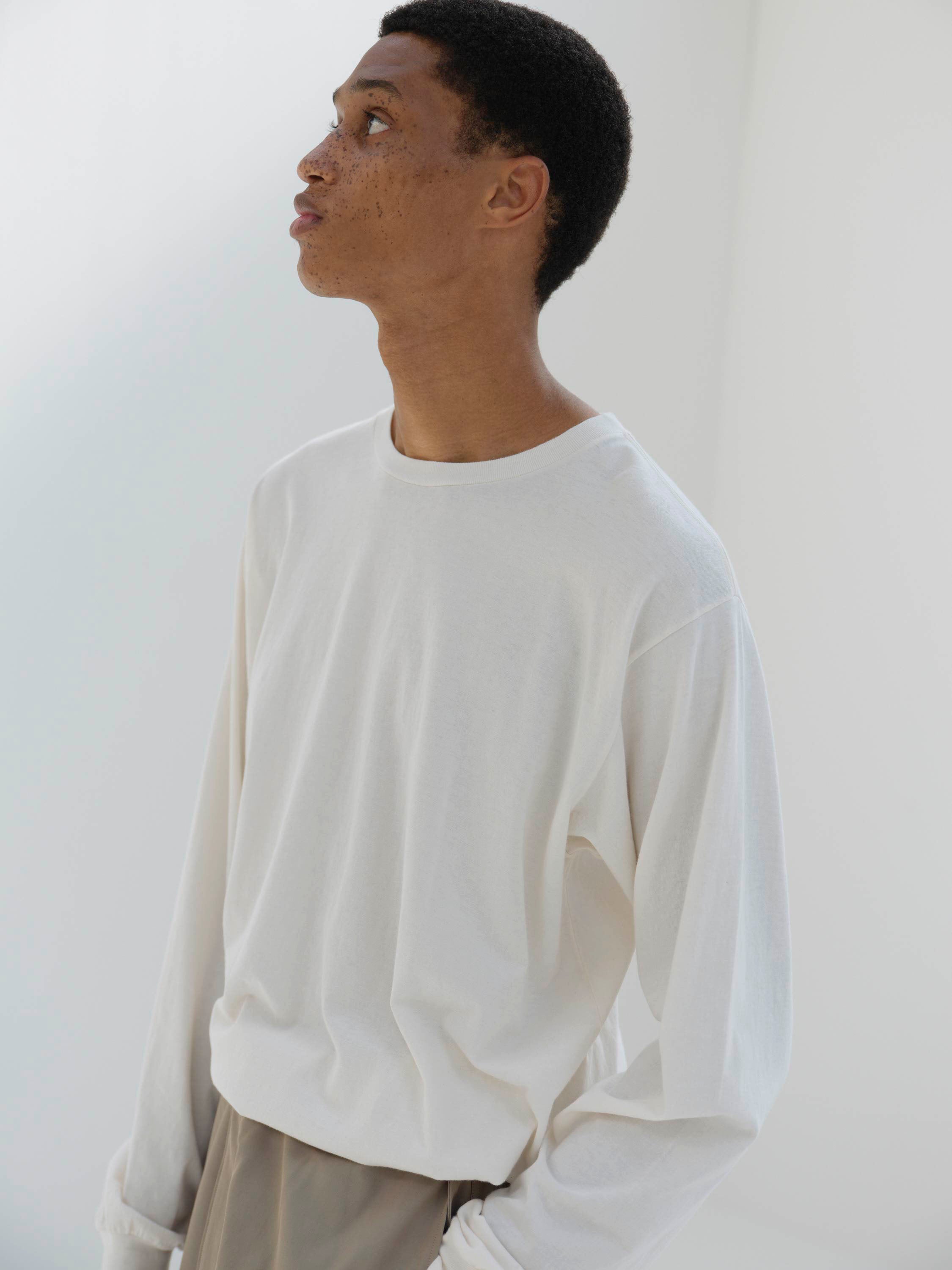 Namu Shop - Auralee Hard Twist Cotton Cashmere L/S Tee - Top Beige (Men’s)