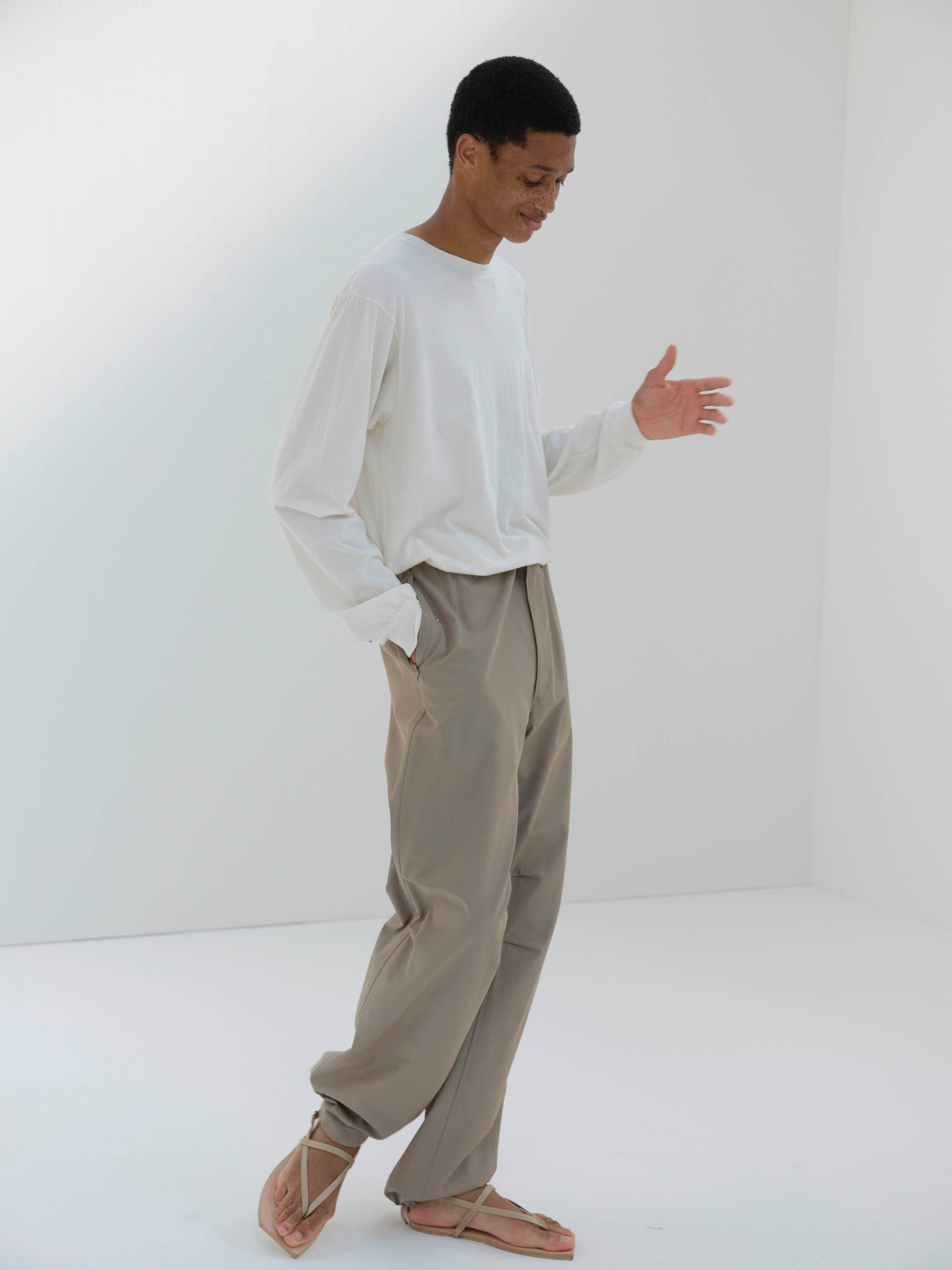 Namu Shop - Auralee Hard Twist Cotton Cashmere L/S Tee - Top Beige (Men’s)