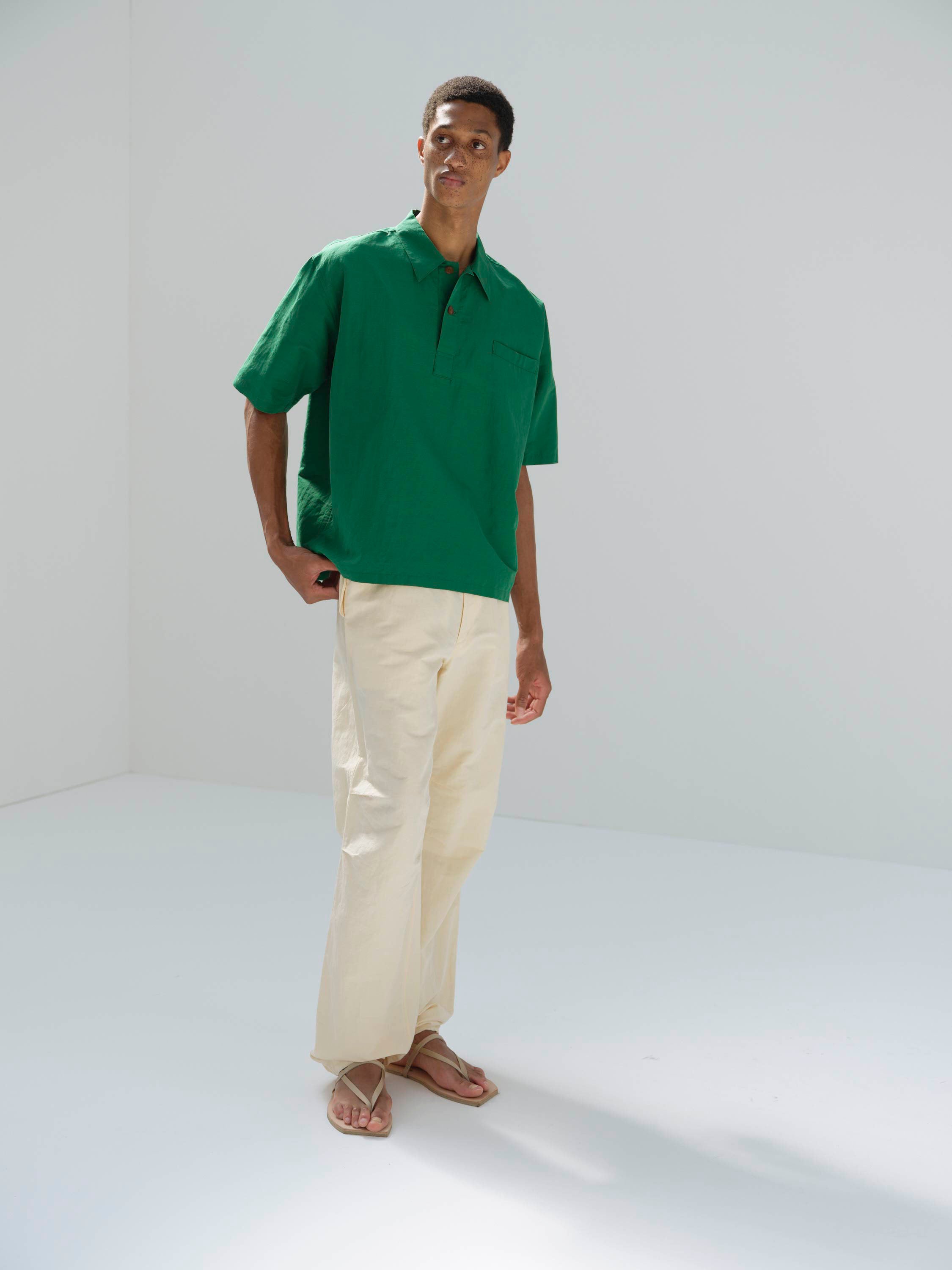 Namu Shop - Auralee High Density Finx Linen Weather Half Sleeve Shirt - Ecru